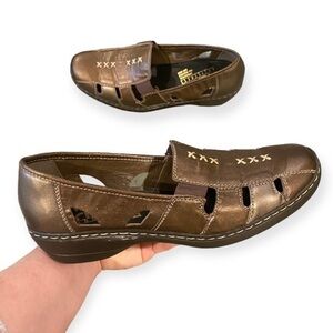 Rieker Sz 8.5 (40) Leather Fisherman Sandals Comfort Shoes Bronze Gold Metallic